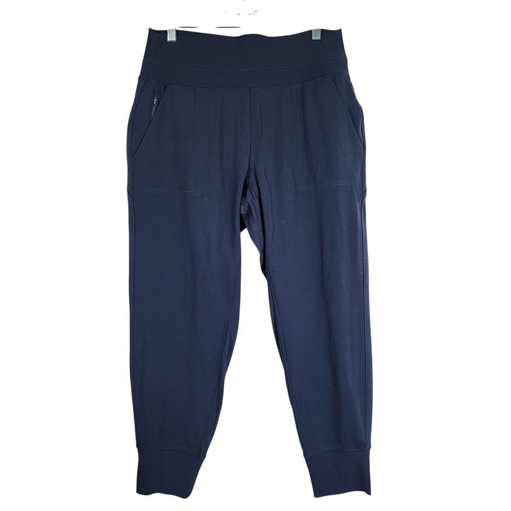 Athleta Large Jogger Pants Navy Blue High Rise Stretch Zip Pockets Travel Ankle